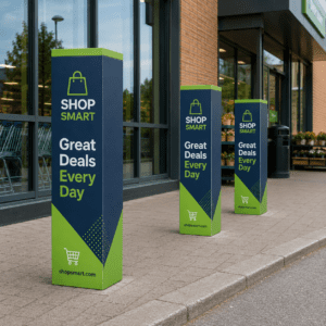 custom-printed-bollard-covers-outside-supermarket
