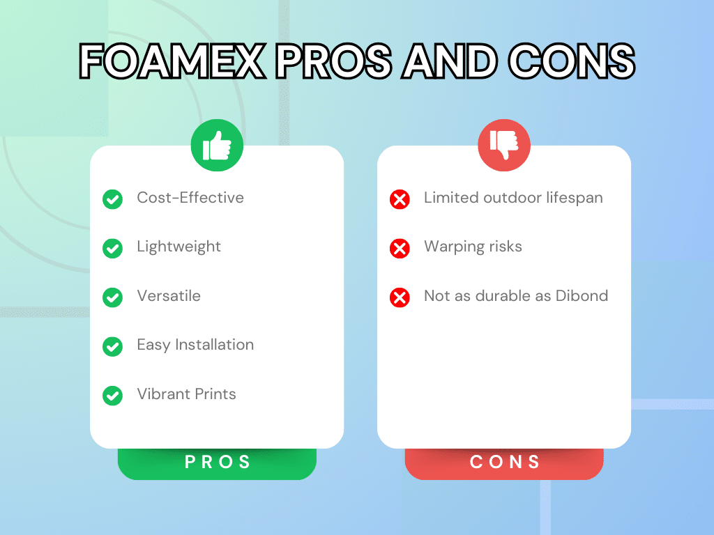 foamex signs pros and cons list