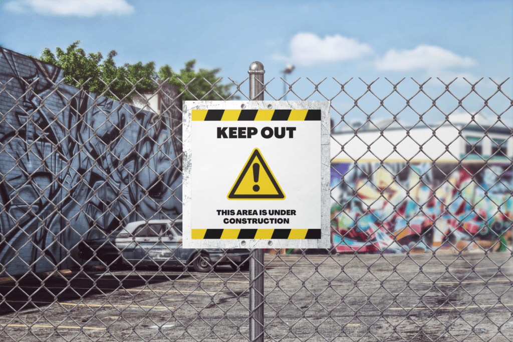 keep out dibond sign on a fence