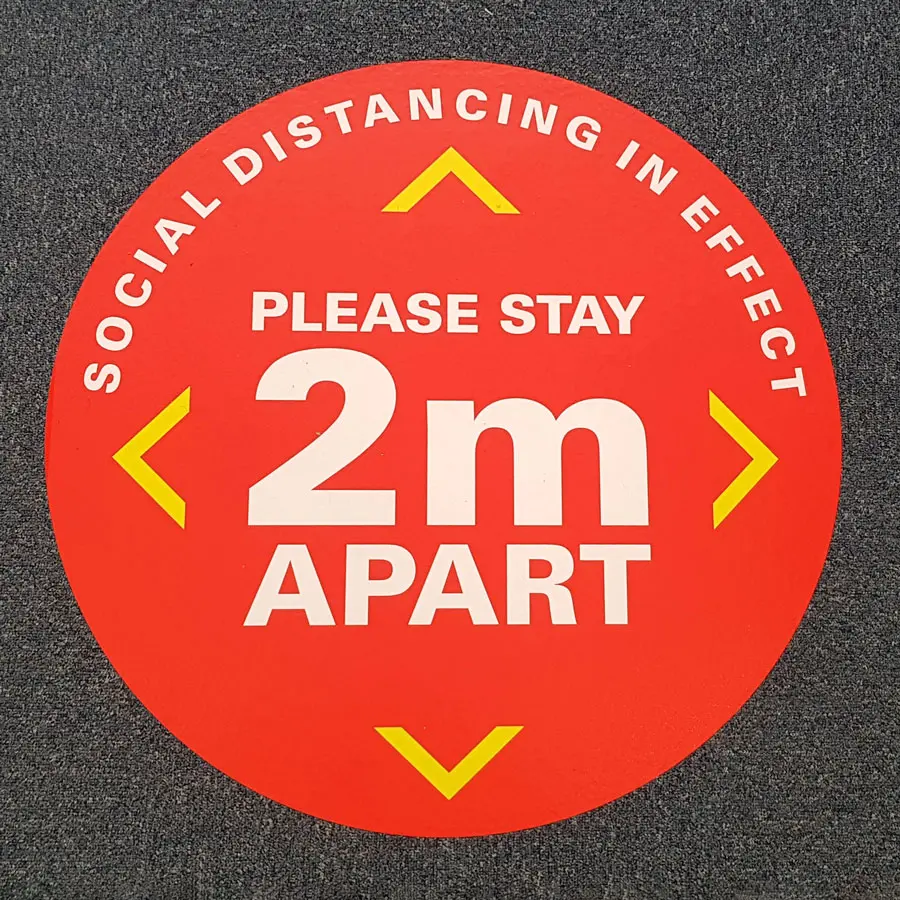 red social distancing floor graphic