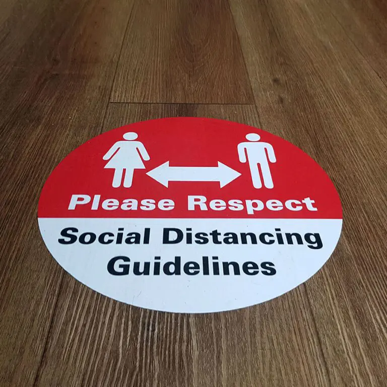 red social distancing floor graphic