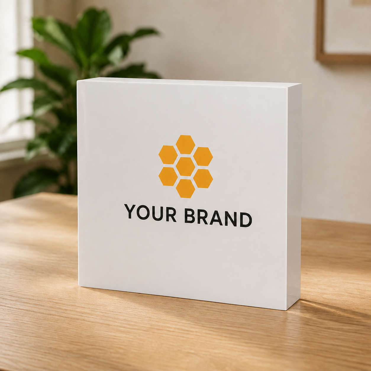 branded-acrylic-block-on-counter-top